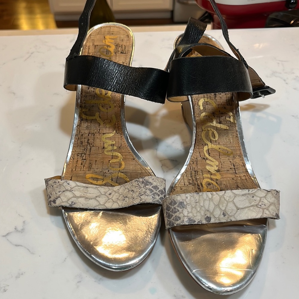 Sam Edelman Black and Snakeskin Wedge Sandals Size 11